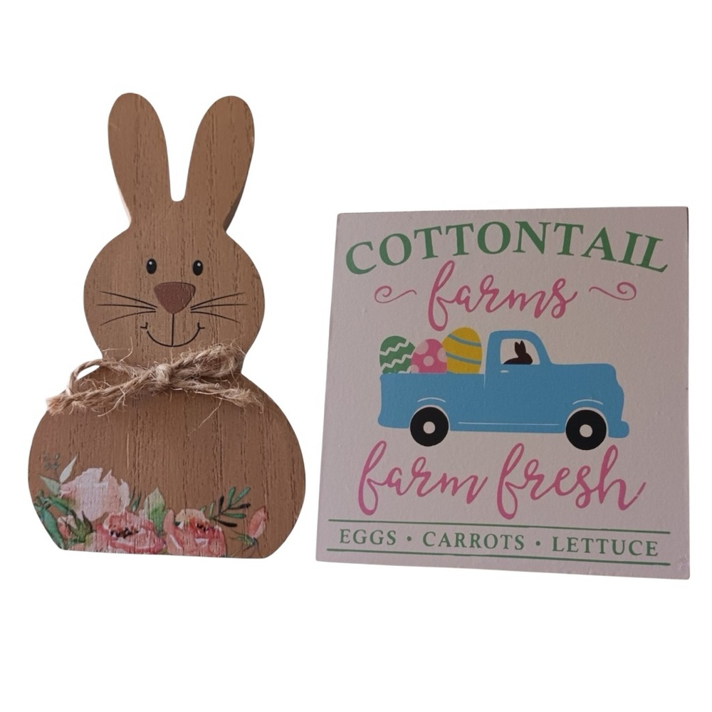 Easter Bunny Decor with Farm Fresh Sign 2 pcs